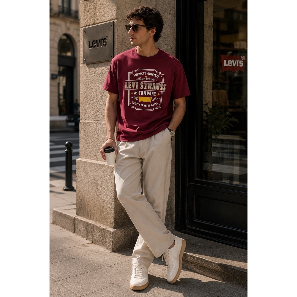 LEVIS New Graphic T-Shirt Red Logo‎ Print Cotton 3XLT Big Tall Casual Crew Tee